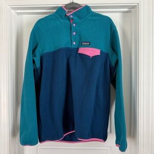 Teal and Pink Patagonia Synchilla Pullover - Women’s Large